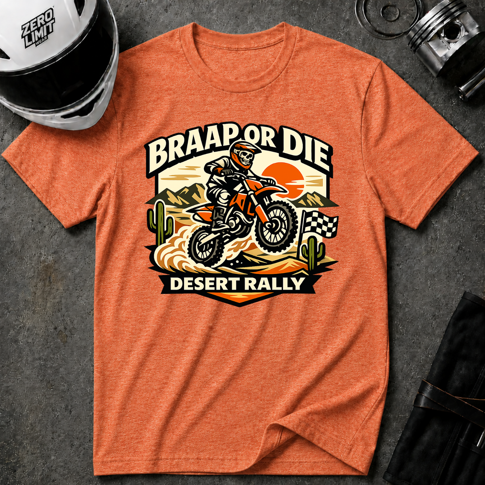 Desert Rally 'Braap or Die' Motorcycle T‑Shirt