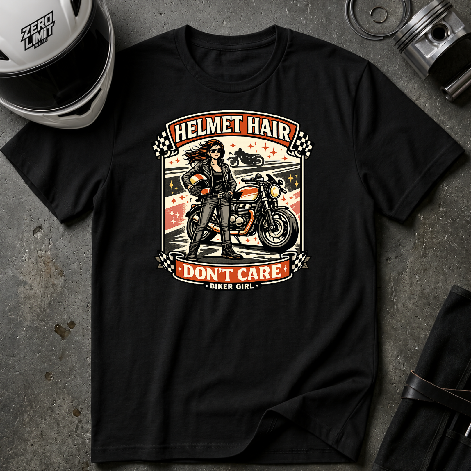 Helmet Hair Don't Care T-Shirt