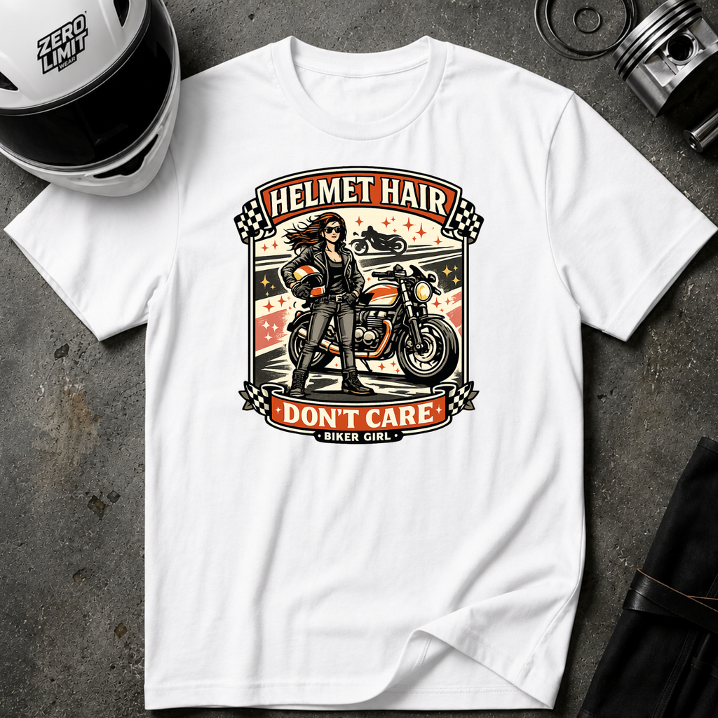 Helmet Hair Don't Care T-Shirt