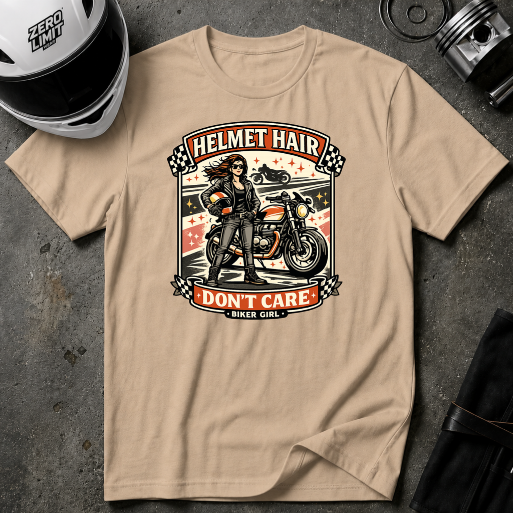 Helmet Hair Don't Care T-Shirt