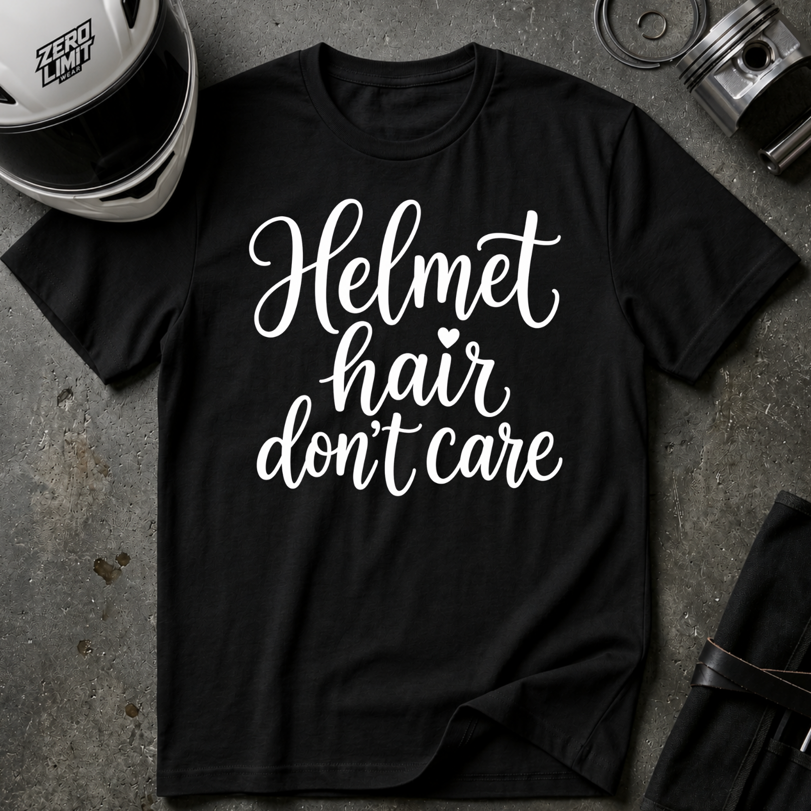 HELMET HAIR DON'T CARE T-SHIRT