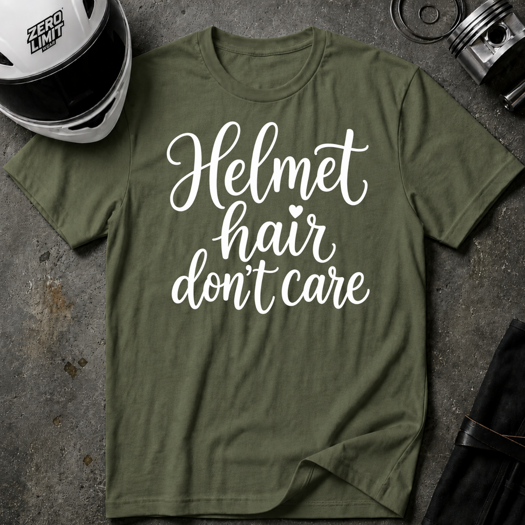 HELMET HAIR DON'T CARE T-SHIRT