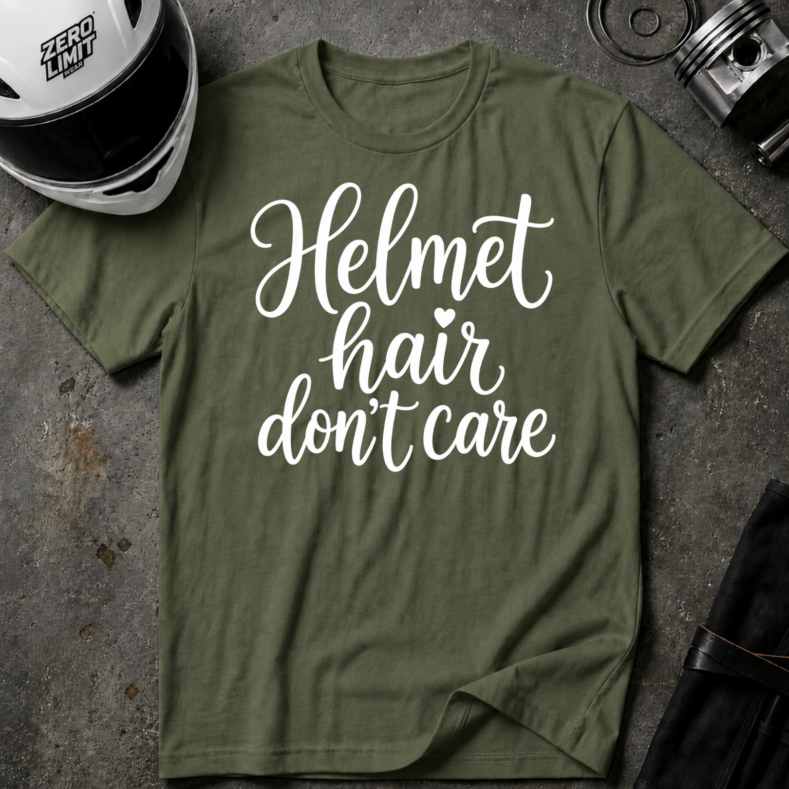 HELMET HAIR DON'T CARE T-SHIRT