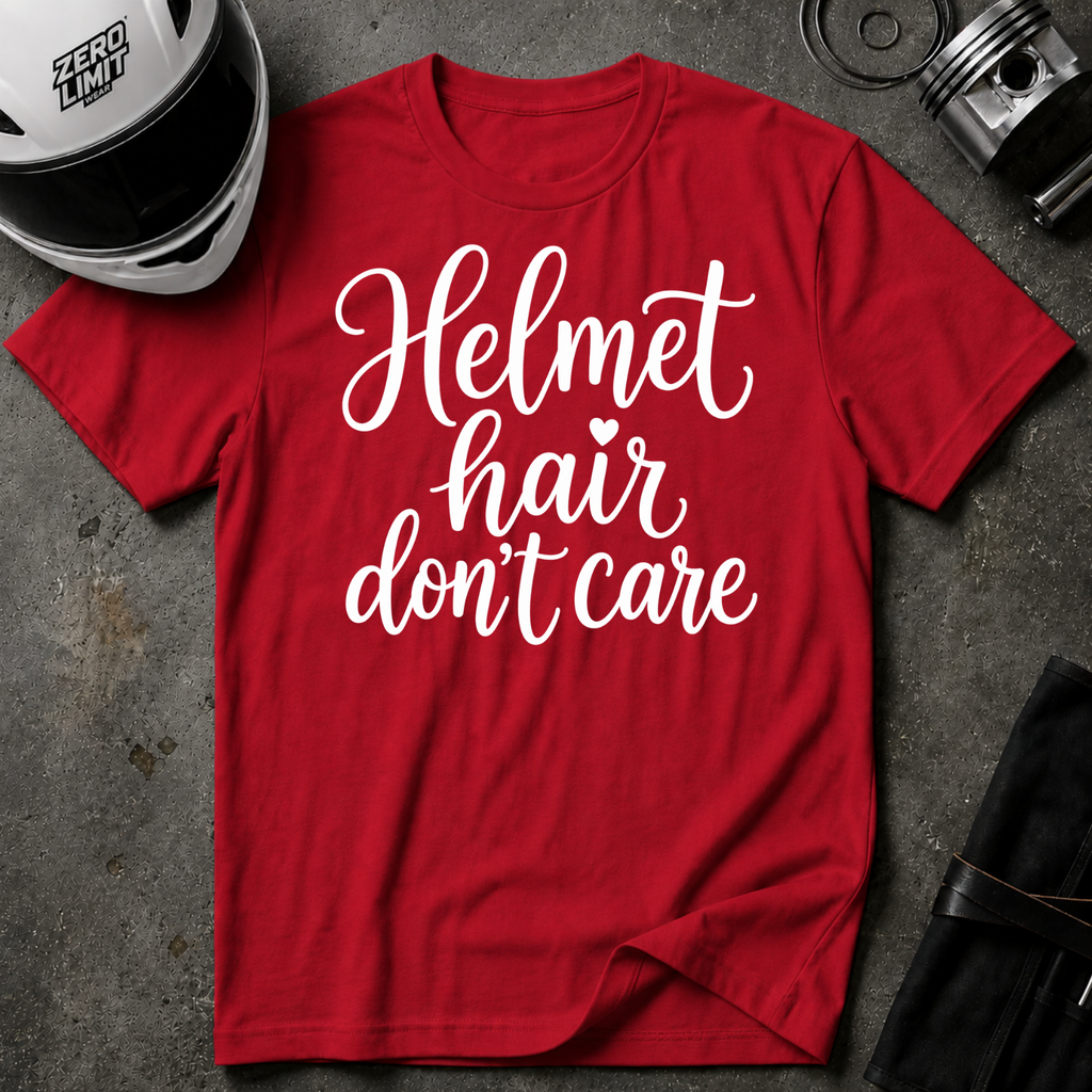 HELMET HAIR DON'T CARE T-SHIRT