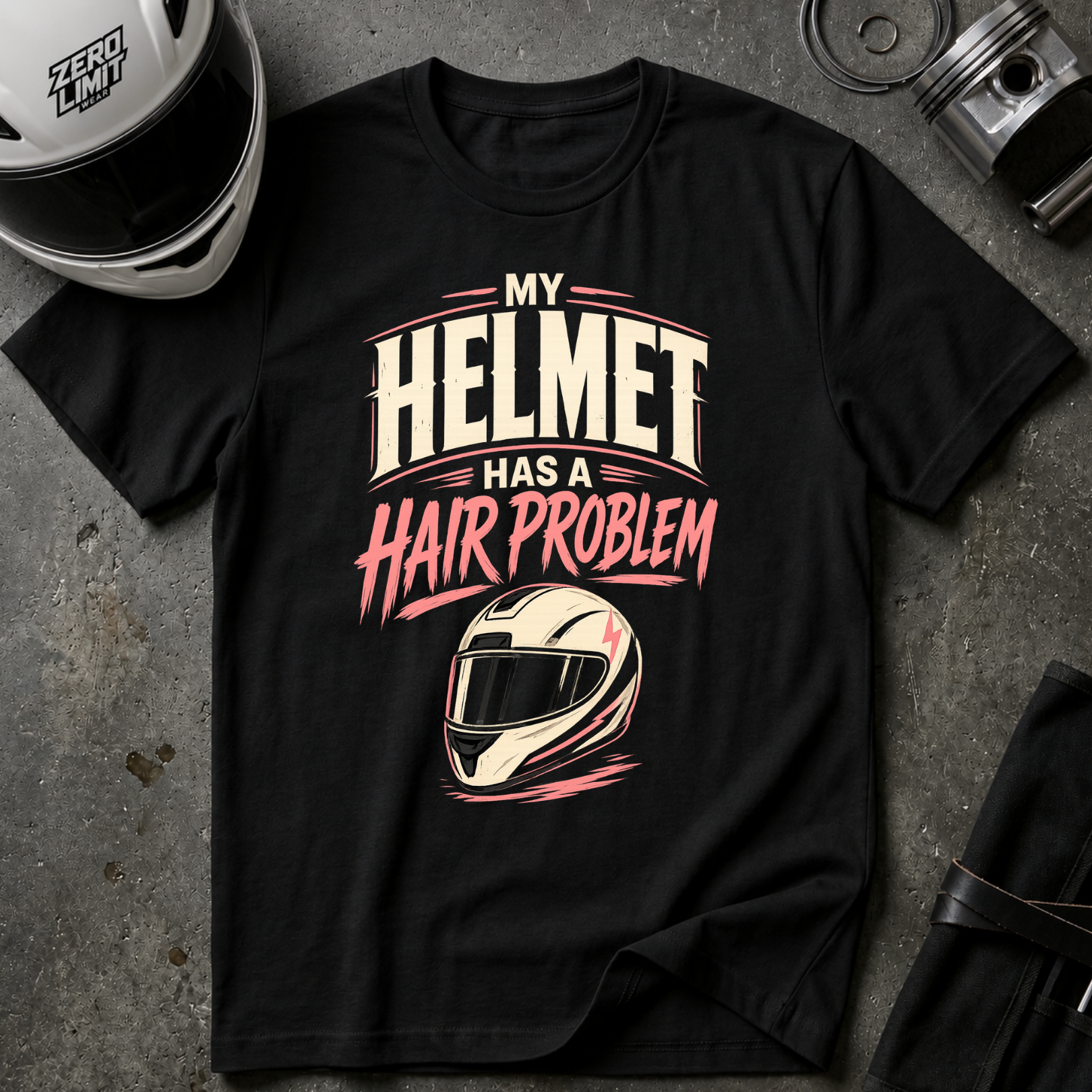 MY HELMET HAS A HAIR PROBLEM T-SHIRT