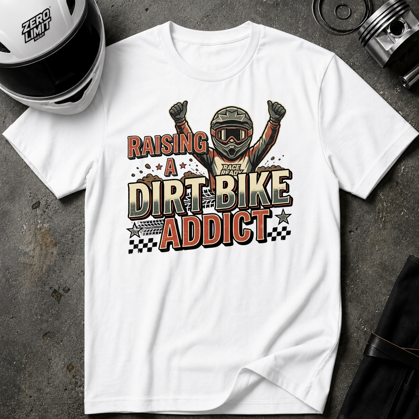 RAISING A DIRT BIKE ADDICT T-SHIRT