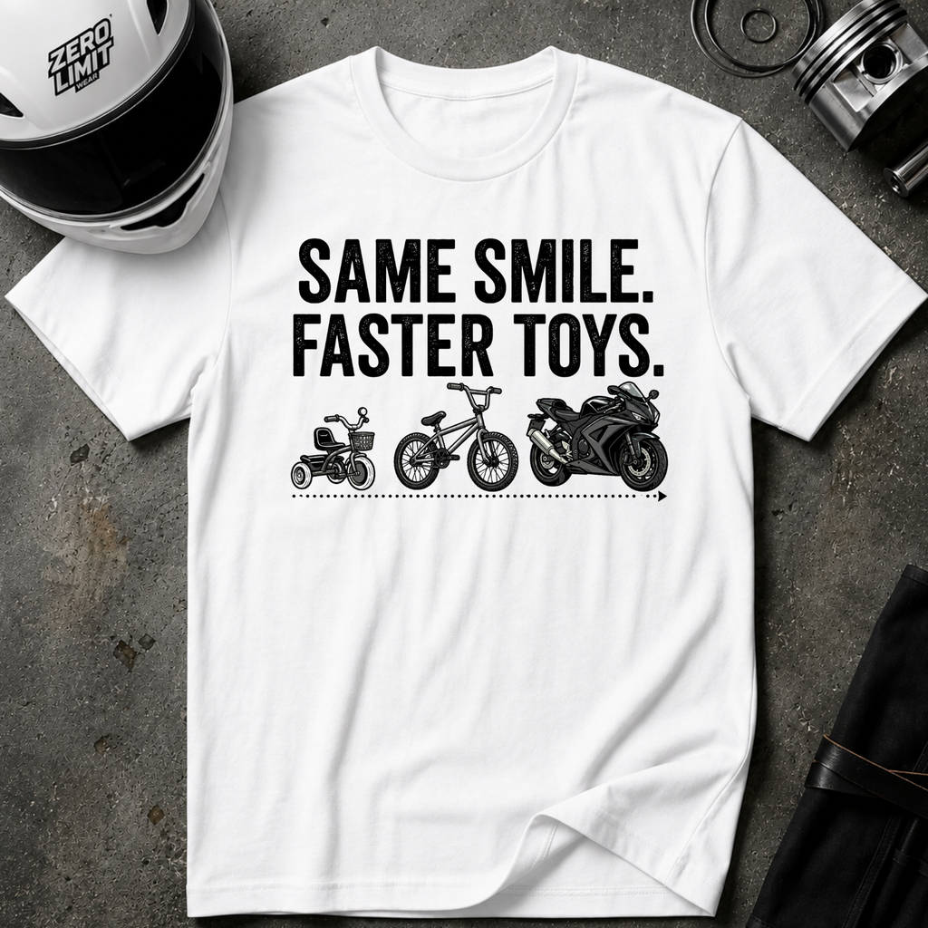 SAME SMILE. FASTER TOYS. T-SHIRT