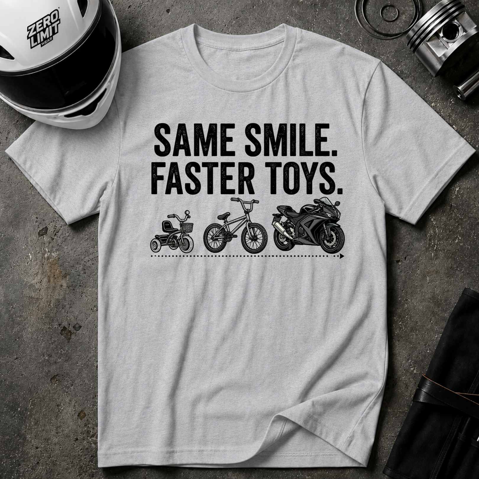 SAME SMILE. FASTER TOYS. T-SHIRT