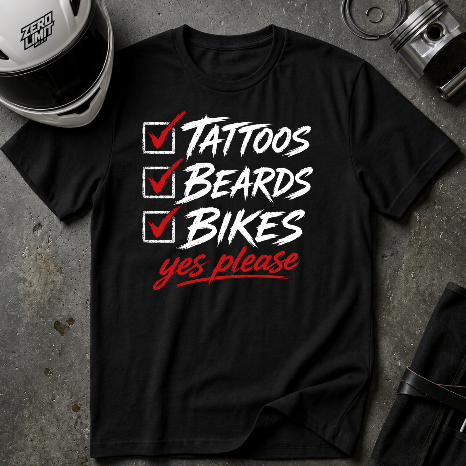 TATTOOS, BEARD, & BIKES T-SHIRT