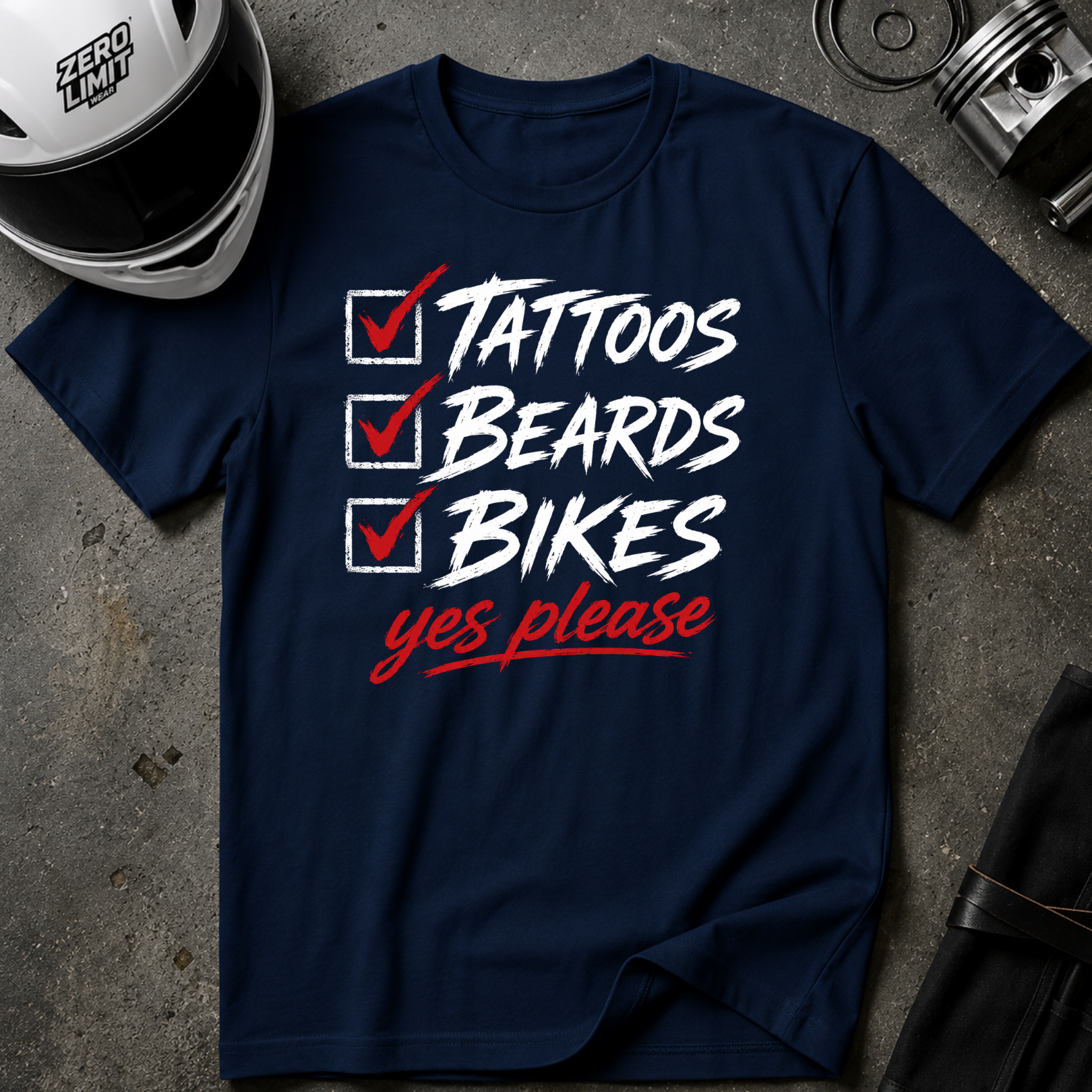 TATTOOS, BEARD, & BIKES T-SHIRT