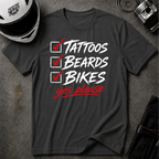 TATTOOS, BEARD, & BIKES T-SHIRT