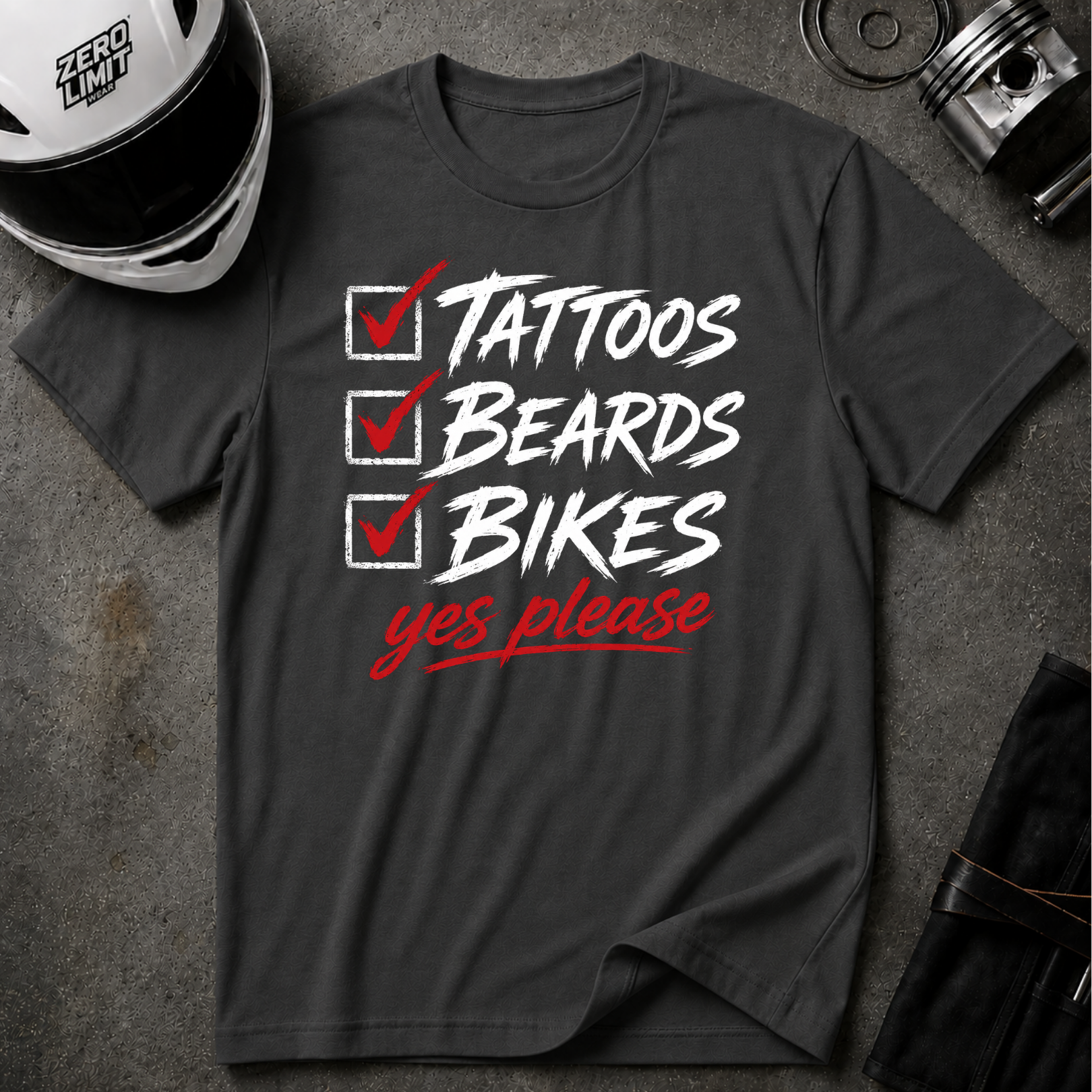 TATTOOS, BEARD, & BIKES T-SHIRT