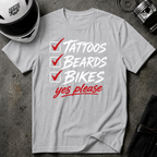 TATTOOS, BEARD, & BIKES T-SHIRT