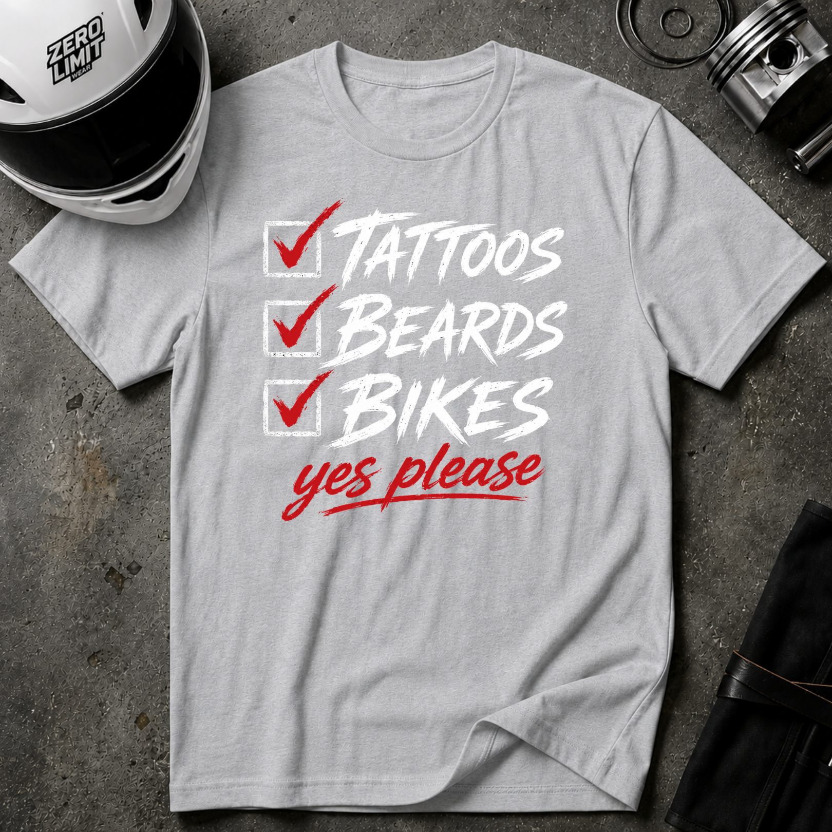 TATTOOS, BEARD, & BIKES T-SHIRT