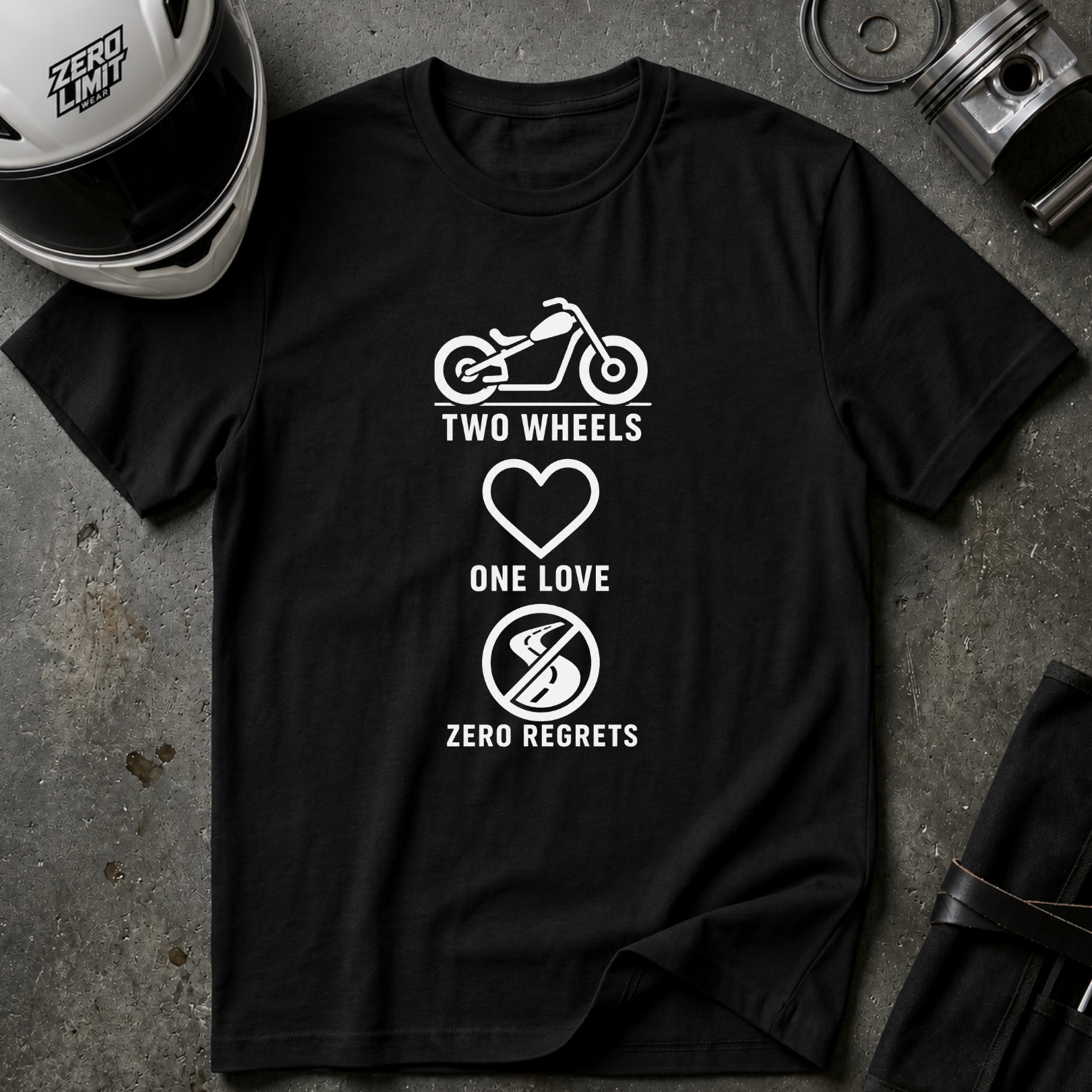 2 WHEELS, 1 LOVE, 0 REGRETS T-SHIRT