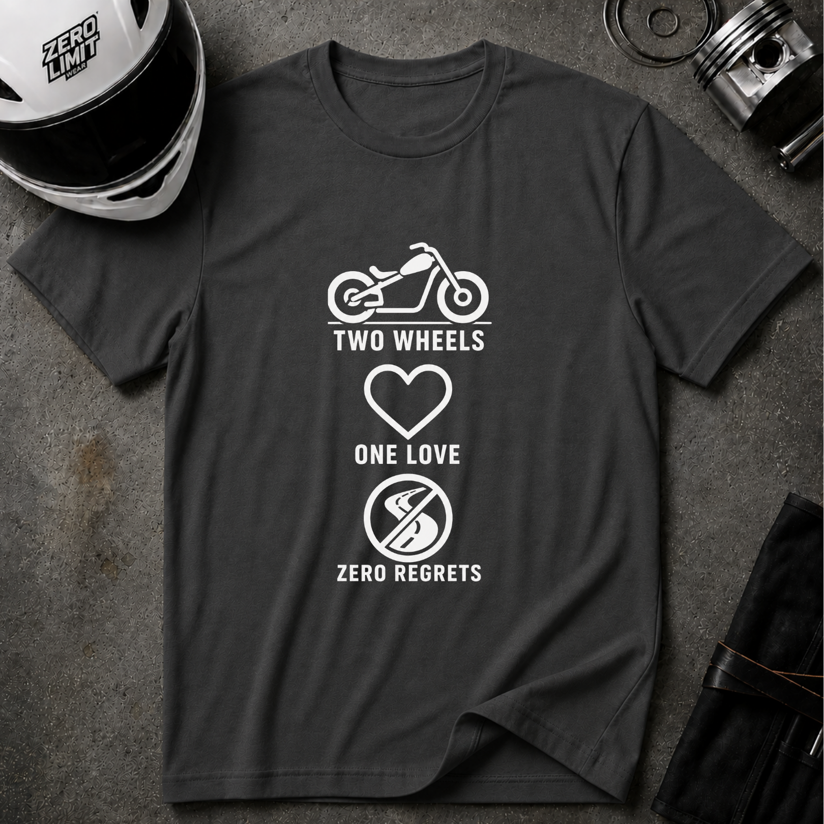 2 WHEELS, 1 LOVE, 0 REGRETS T-SHIRT