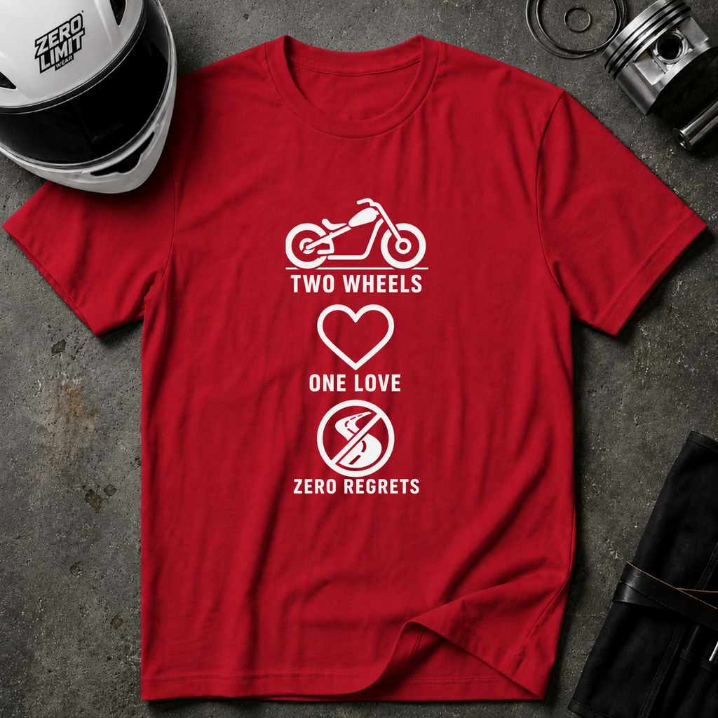 2 WHEELS, 1 LOVE, 0 REGRETS T-SHIRT