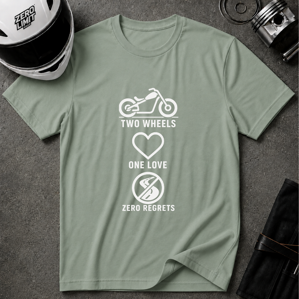 2 WHEELS, 1 LOVE, 0 REGRETS T-SHIRT