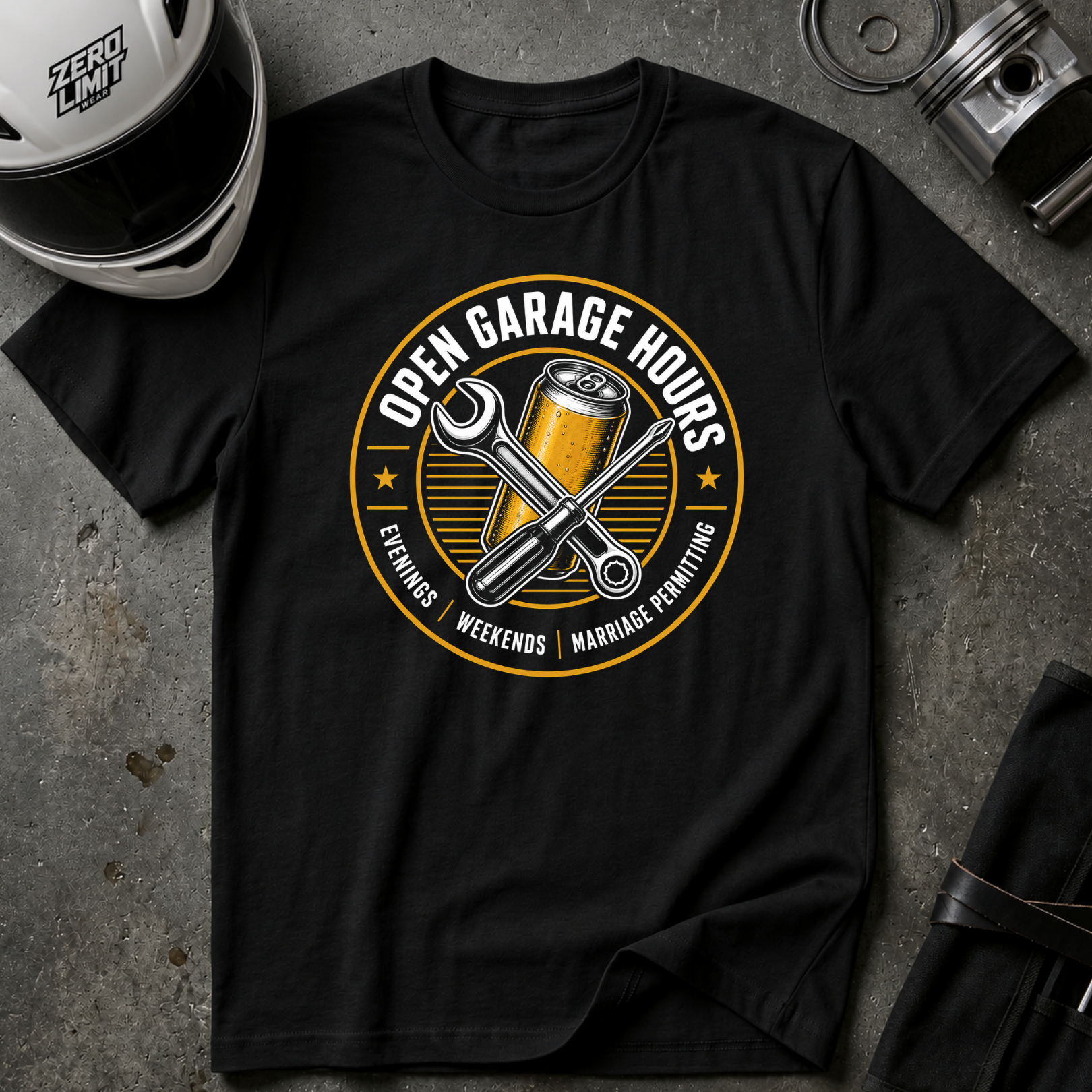 OPEN GARAGE HOURS T-SHIRT
