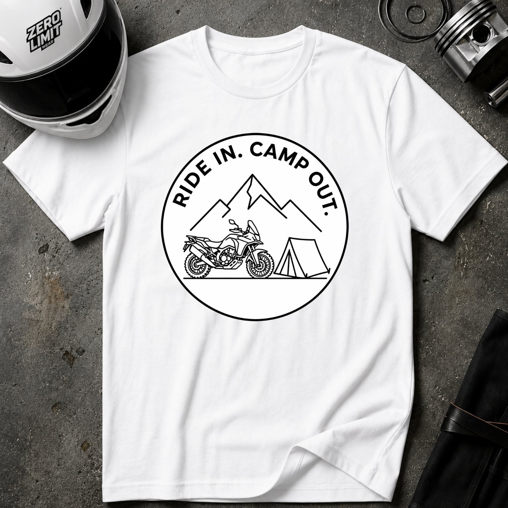 RIDE IN. CAMP OUT. T-SHIRT