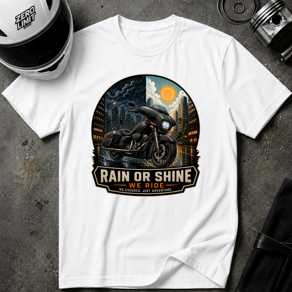 RAIN OR SHINE, WE RIDE T-SHIRT