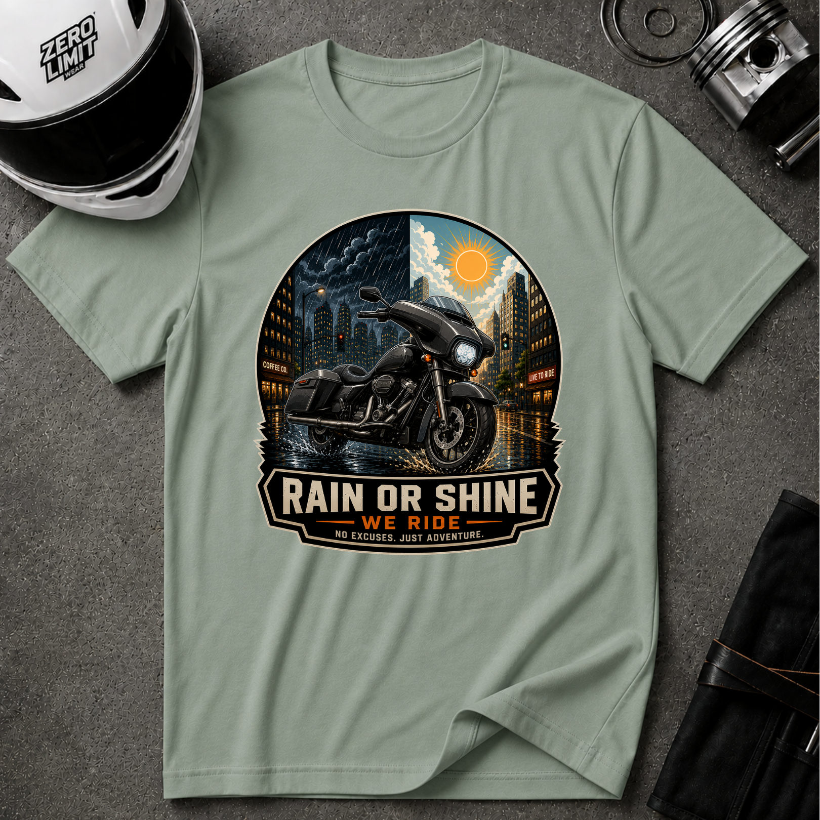 RAIN OR SHINE, WE RIDE T-SHIRT