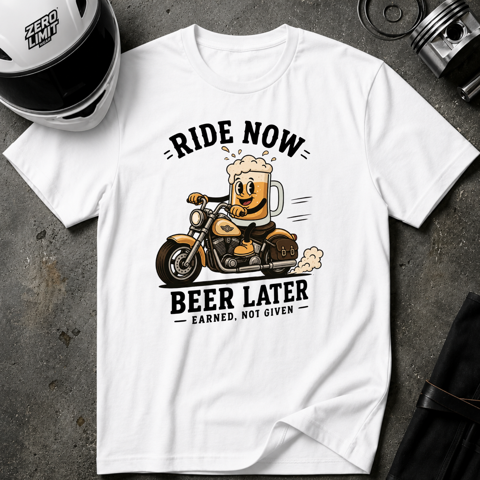 RIDE NOW. BEER LATER T-SHIRT