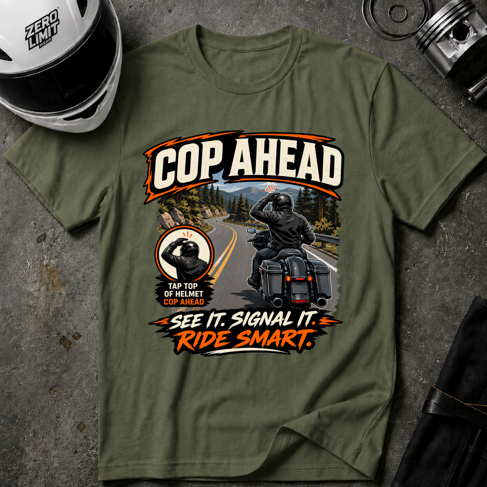 COP AHEAD SIGNAL T-SHIRT