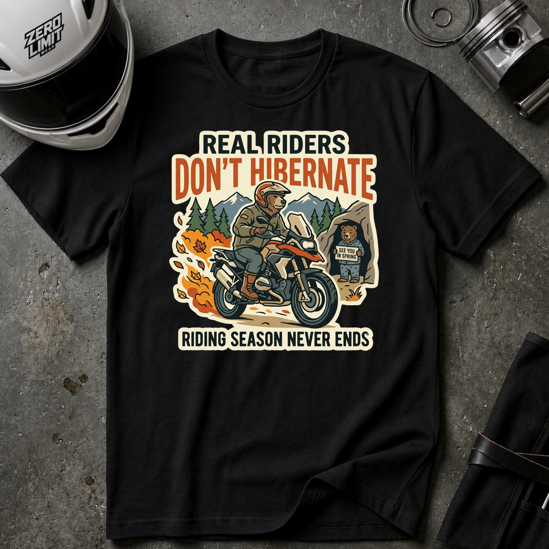 RIDERS DON'T HIBERNATE T-SHIRT