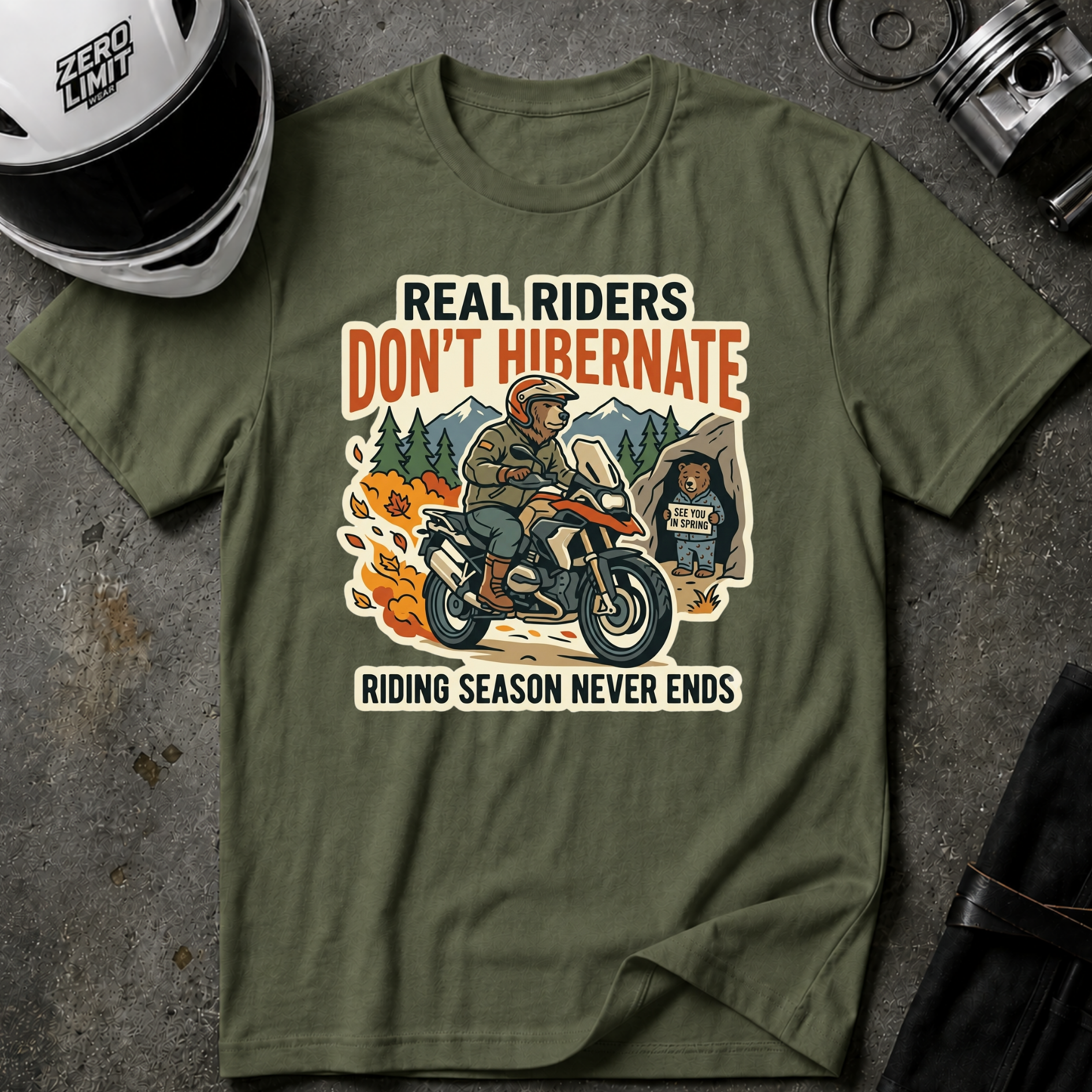 RIDERS DON'T HIBERNATE T-SHIRT