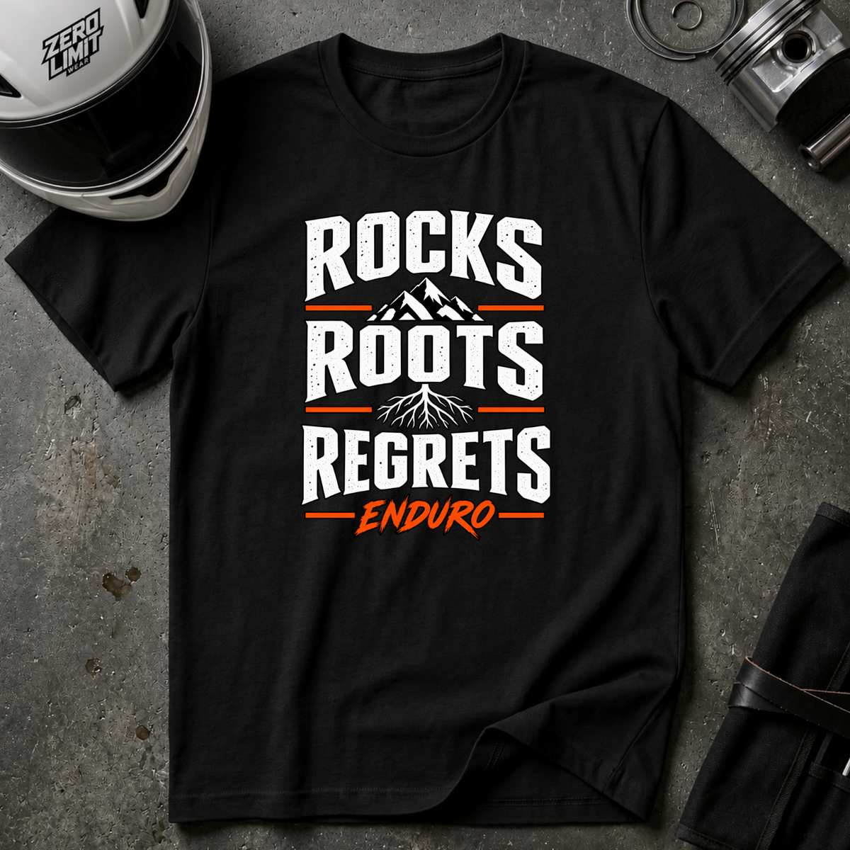 ROCKS ROOTS REGRETS T-SHIRT