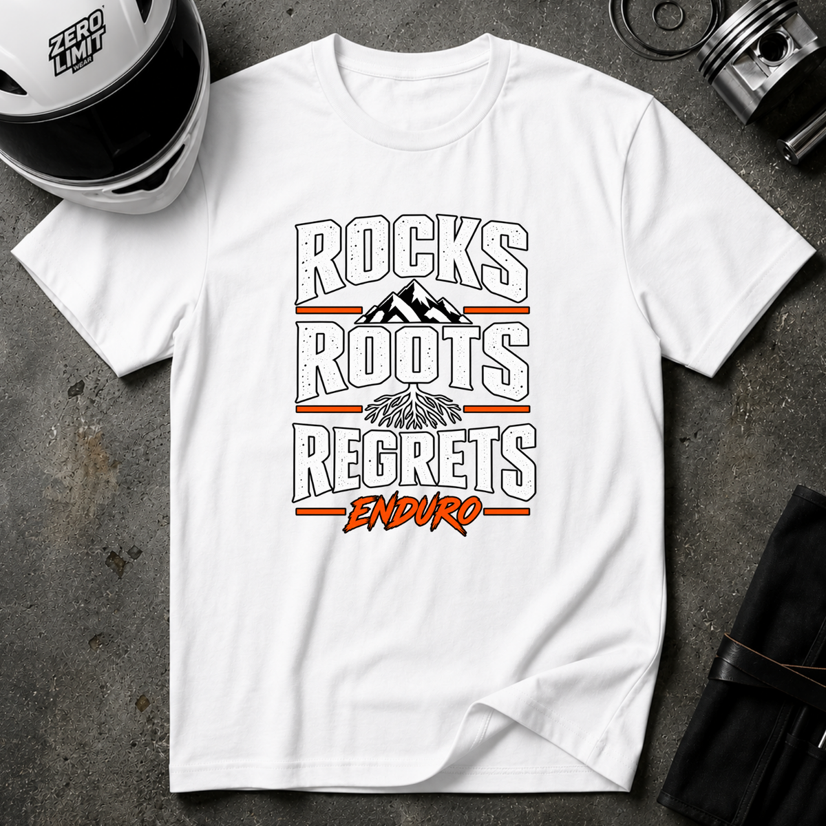 ROCKS ROOTS REGRETS T-SHIRT