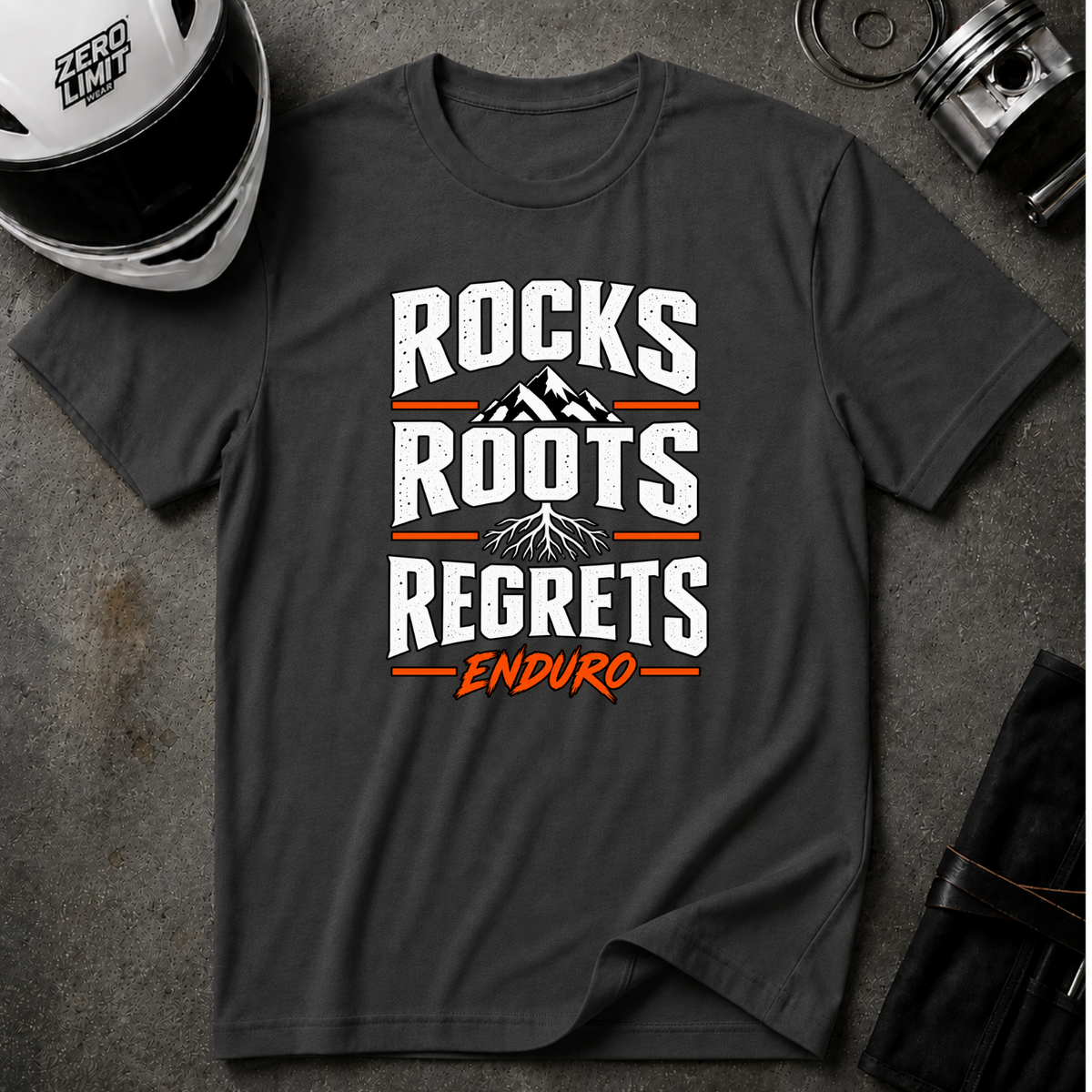ROCKS ROOTS REGRETS T-SHIRT