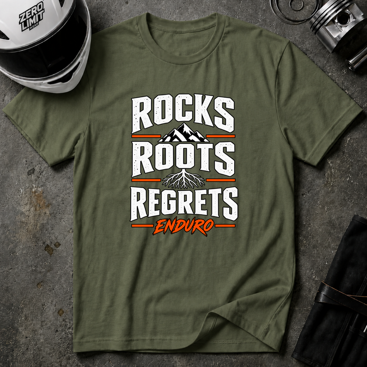 ROCKS ROOTS REGRETS T-SHIRT